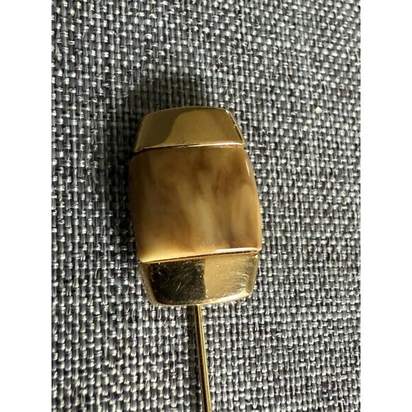 Vintage Crown Trifari Gold Tone Stick Pin Brown Square Statement Career RARE